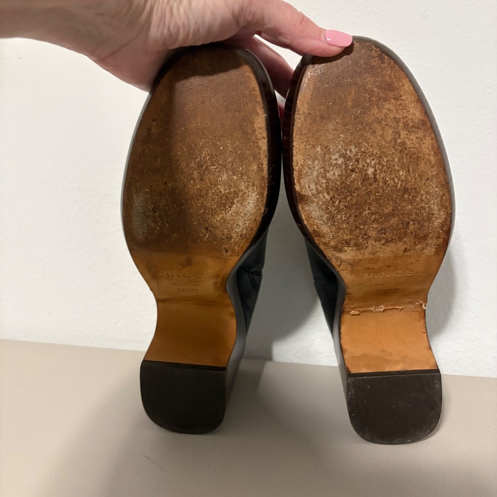 Vince Black Leather Chunky Heel Platform Clogs Mules Women's Size 7.5 - Picture 11 of 14